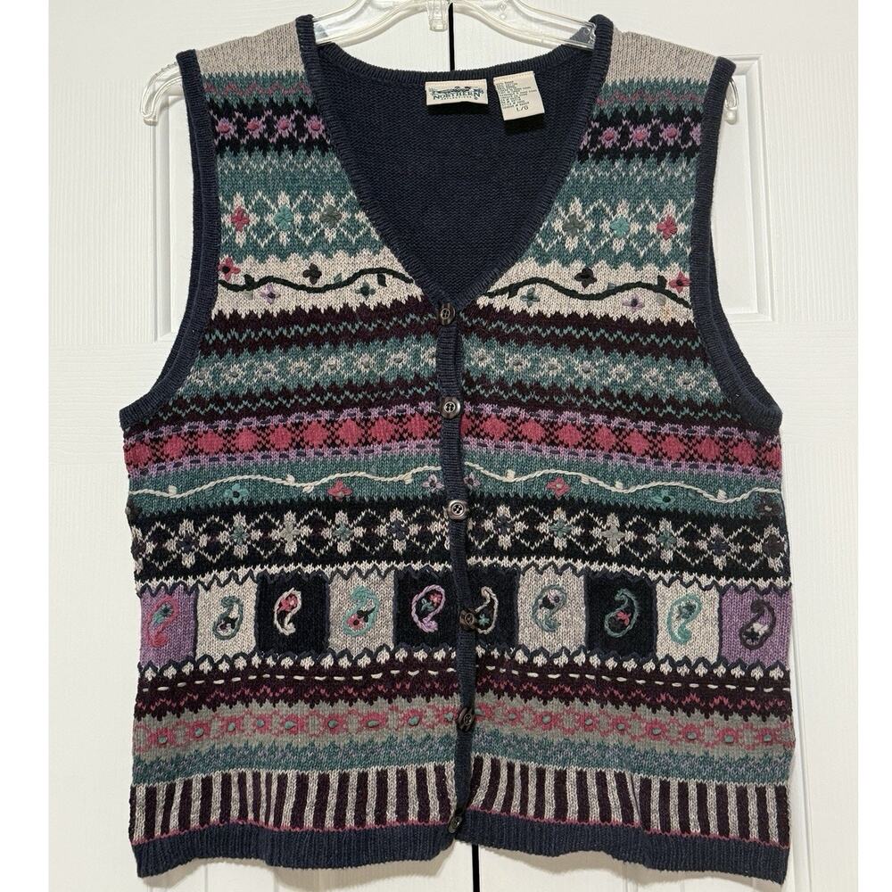 Vintage Northern Reflections Navy Blue Fair Isle Sweater Vest, Size L